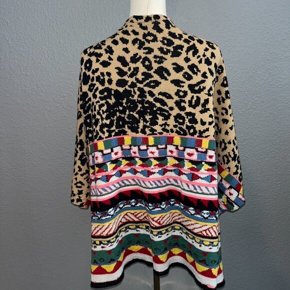ALDO MARDINS Anthropologie Annistyn Mixed Leopard Print & Coloful Knit Kimono M - Picture 4 of 13